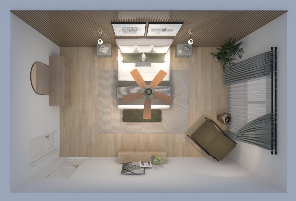 Realistic floor plan of a master bedroom